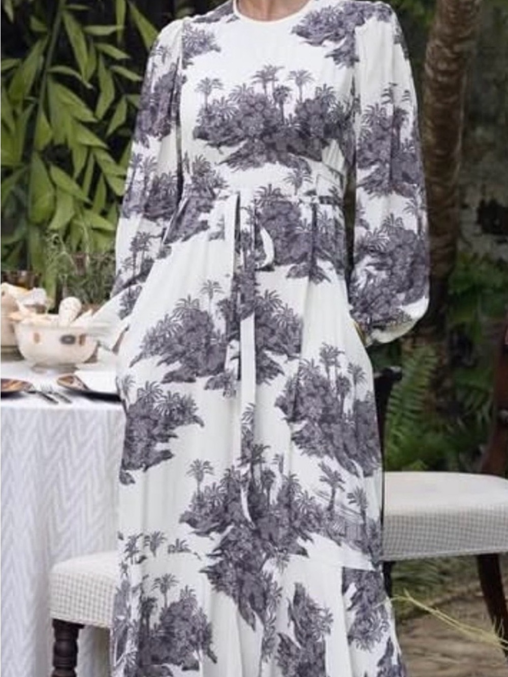 Tuckernuck White Maxi Dress with Gray Scenic Print